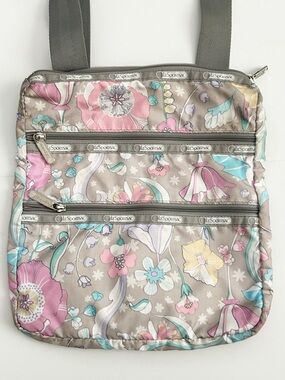LeSportsac Gray Crossbody with Pink, Blue & Yellow Floral Print